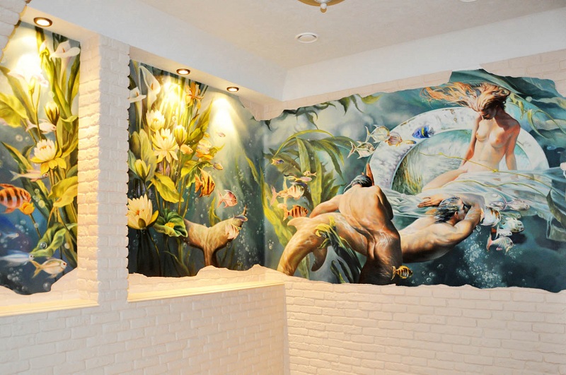 Роспись стены в сауне